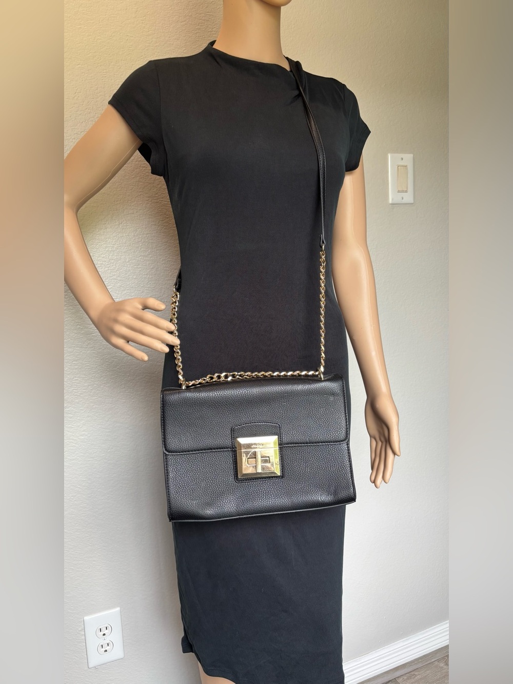 Aldo Black Crossbody Bag with Gold Hardware